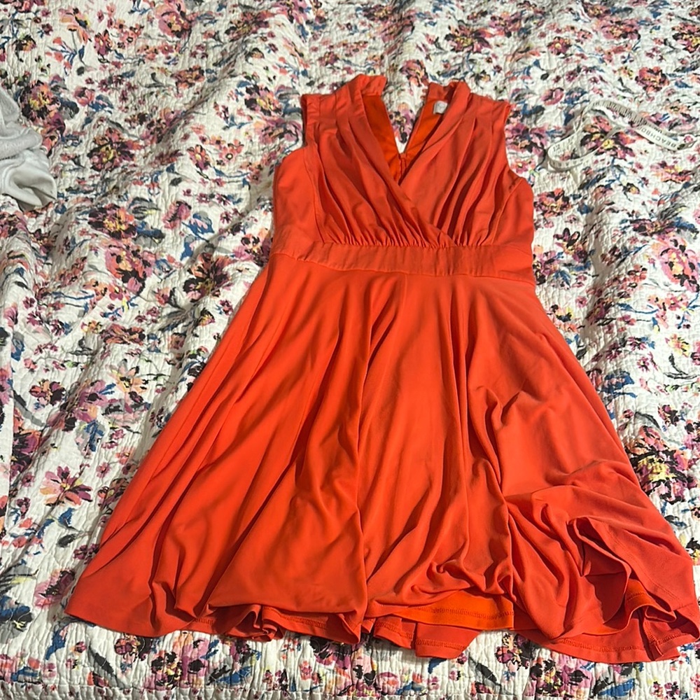 Orange A-line Mini Sundress with V-neck